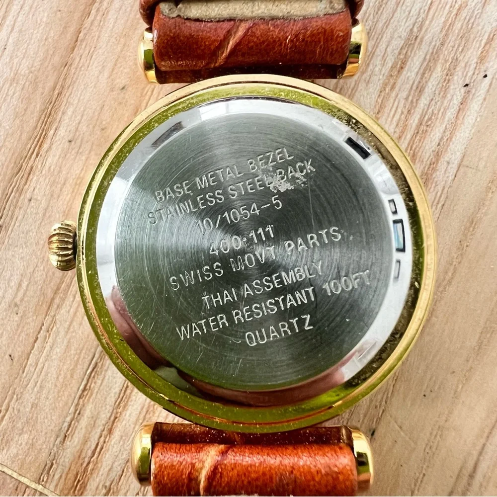 Anne Klein II ladies blue dial two tone brown leather watch NEW BATTERY
